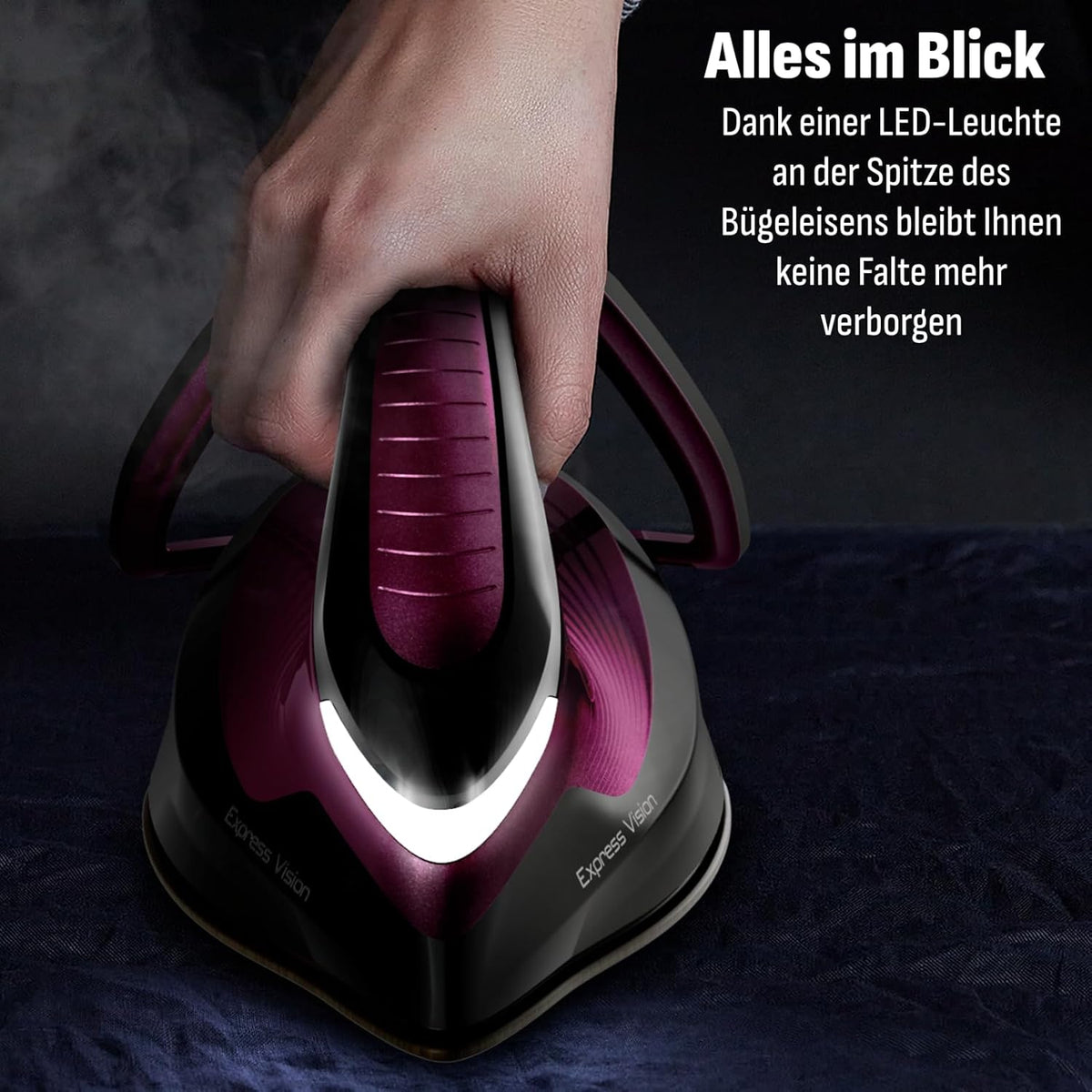 2026 Tefal Express Vision, leistungsstarker 6,9-Bar-Druck, Dampfstoß: 480g/Min., Smart Temp-Technologie, LED Beleuchtung, abnehmbarer Kalk-Kollektor, Eco-Modus, 1,8 L Wassertank, lila/schwarz, SV8152