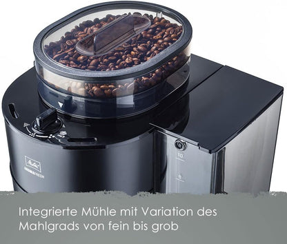 2026 Melitta AromaFresh - Filterkaffeemaschine - mit Glaskanne - integriertes Mahlwerk - Timer Funktion - 10 Tassen - Pure Black