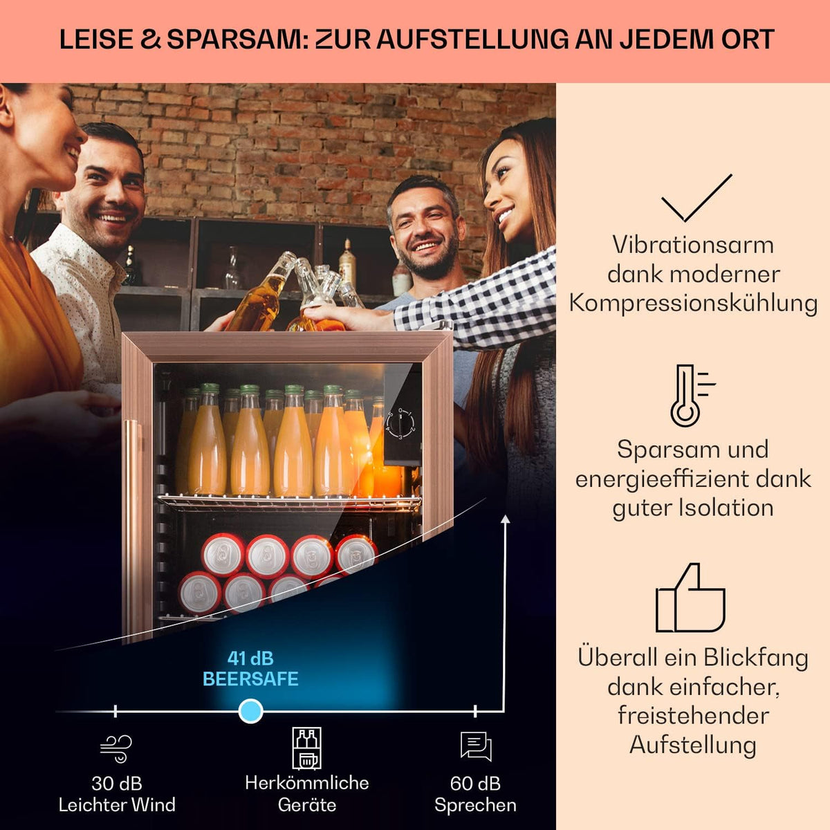 2026 Klarstein Mini Kühlschrank mit Glastür für Zimmer, Getrnkekühlschrank mit Verstellbaren Ablagen, Kleiner 80 Liter, Indoor/Outdoor Kühlschrank Leise