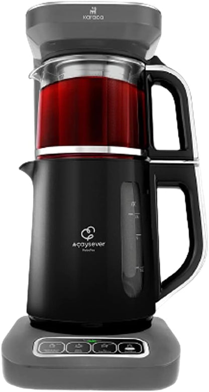 2026 Karaca Caysever Robotea Pro 4-in-1 Sprechender Automatischer Teekocher & Caydanlik, Filterkaffeemaschine, Breiwassererwärmer und Wasserkocher Teemaschine, 2500W, Space Gray Türkische Teekanne