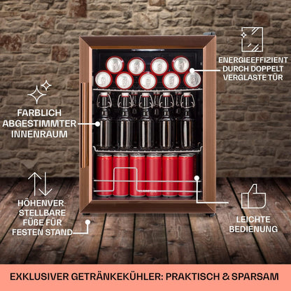 2026 Klarstein Mini Kühlschrank mit Glastür für Zimmer, Getrnkekühlschrank mit Verstellbaren Ablagen, Kleiner 80 Liter, Indoor/Outdoor Kühlschrank Leise