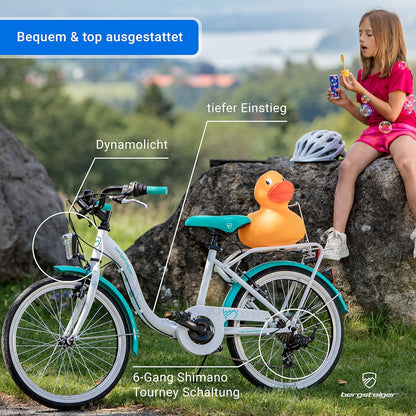 2026 Bergsteiger Atlantis 20, 24 Zoll Kinderfahrrad, geeignet für 6,7, 8, 9, 10, 11 Jahre, StVZO, Shimano Schaltung, Mädchen-Fahrrad mit Dynamo-Licht