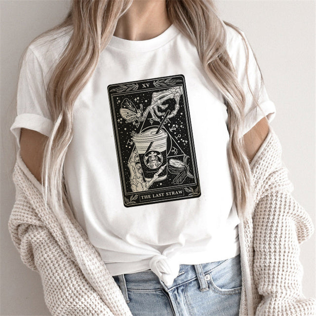 Streetwear Damen T-Shirt mit Tarot Grafikdruck
