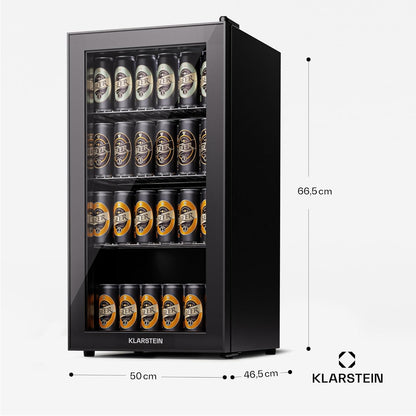 2026 Klarstein Mini Kühlschrank mit Glastür für Zimmer, Getrnkekühlschrank mit Verstellbaren Ablagen, Kleiner 80 Liter, Indoor/Outdoor Kühlschrank Leise