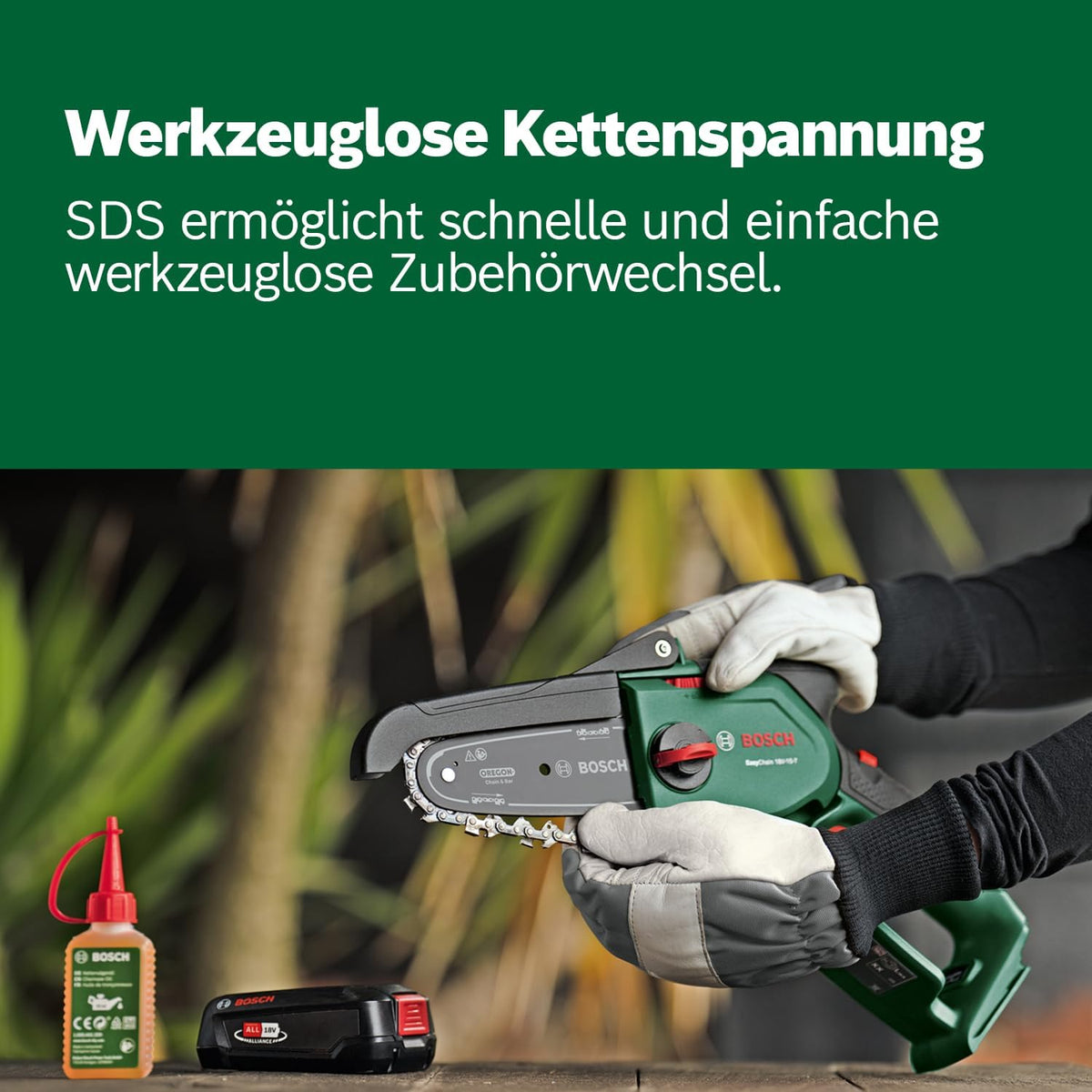 2026 Bosch kompakte Mini Kettensäge EasyChain 18V-15-7 (Zum Schneiden von Holz; 18 Volt System; Kettengeschwindigkeit: 6,95 m/s; ohne Akku)