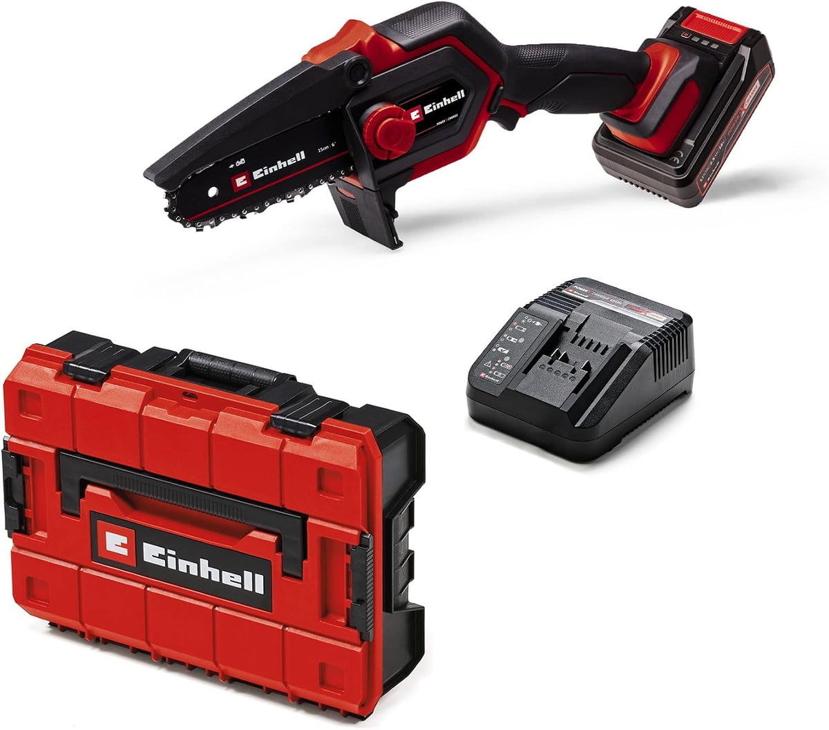 2026 Einhell Akku-Astkettensäge GE-PS 18/15 Li BL Kit Power X-Change (18 V, Brushless, 12,5 cm Schnittlänge, werkzeugloser Schwert-/Kettenwechsel, inkl. 2,5 Ah Akku, Ladegerät, E-Case S-F)