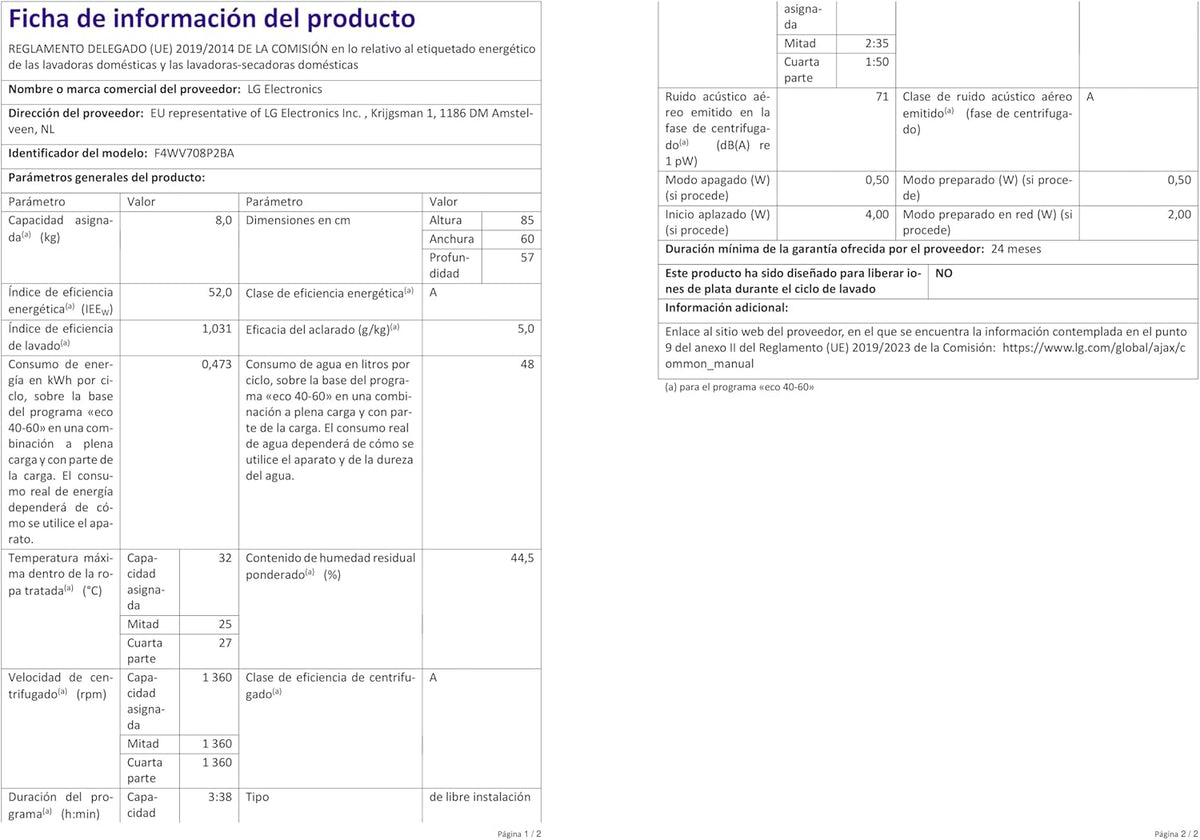 2026 LG F4WV7080, Klasse A, Frontlader-Waschmaschine 8 kg, 1400 U/Min, AI Direct Drive, Wi-Fi, Tiefenreinigung mit Dampf, Groe Kapazitt, TRIPLE A, Auentür aus Sicherheitsglas, 62 x 60 x 85 cm Wei