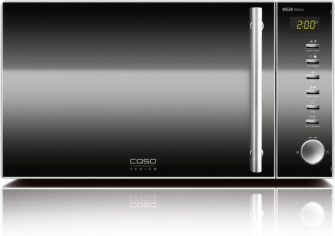 2026 Caso | MG20 menu 2-in-1 Mikrowelle mit Grill | 800 W, Grill 1000W, 2 Kombiprogramme + 14 Koch-Programme, Design Edelstahl und verspiegelt ,20L,Edelstahl