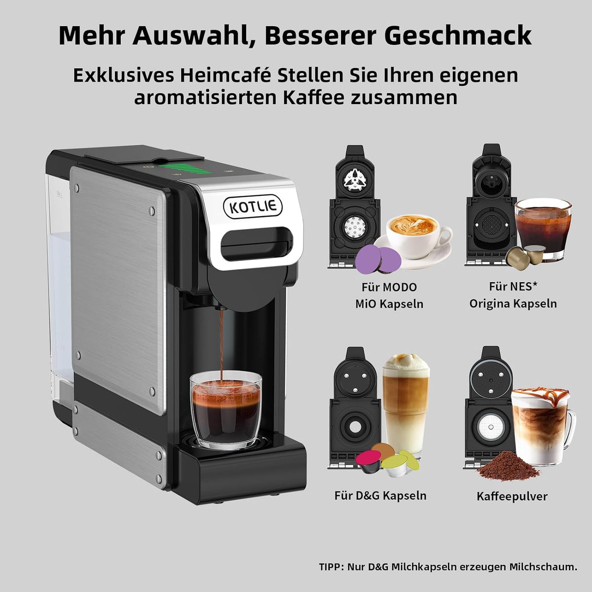 2026 KOTLIE 550 Multi-Kapselkaffeemaschine für Kapseln und gemahlenen Kaffee
