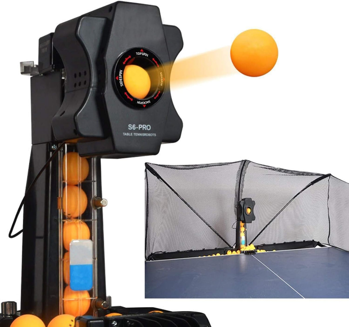 2026 Tischtennis Roboter, Tischtennis Roboter Ballmaschine mit Netz und neun verschiedenen rotierenden Bällen, für das persönliche Training, kein manuelles Ballaufsammeln erforderlich