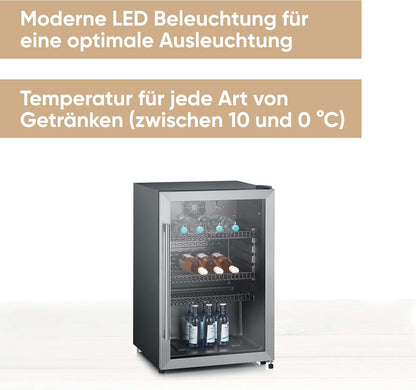 2026 SEVERIN Flaschenkühlschrank, mit integriertem Schloss und integrierter LED-Beleuchtung, 118 L Nutzinhalt, schwarz/silber, FSK 8840