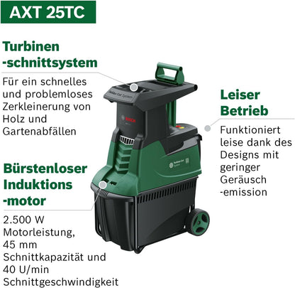 2026 Bosch Turbinenhäcksler AXT 25 TC (2.500 W; geeignet für Holz und harte Gartenabfälle; inklusive Gartenhandschuhe; integrierte Fangbox 53 l; in Karton) – Edition