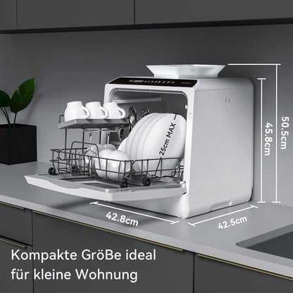 2026 Hermitlux Mini Geschirrspüler, Spülmaschine für 4 Bestecksätze, 5 Liter Wassertank, 6 Programme Mini Tischgeschirrspüler, Perfekt für Wohnungen, Schlafsäle, Camping, Weiß