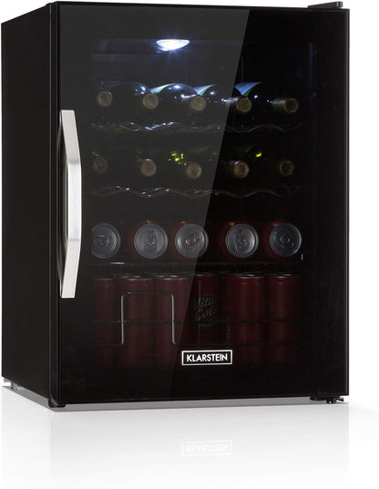 2026 Klarstein Mini Kühlschrank mit Glastür für Zimmer, Getrnkekühlschrank mit Verstellbaren Ablagen, Kleiner 80 Liter, Indoor/Outdoor Kühlschrank Leise