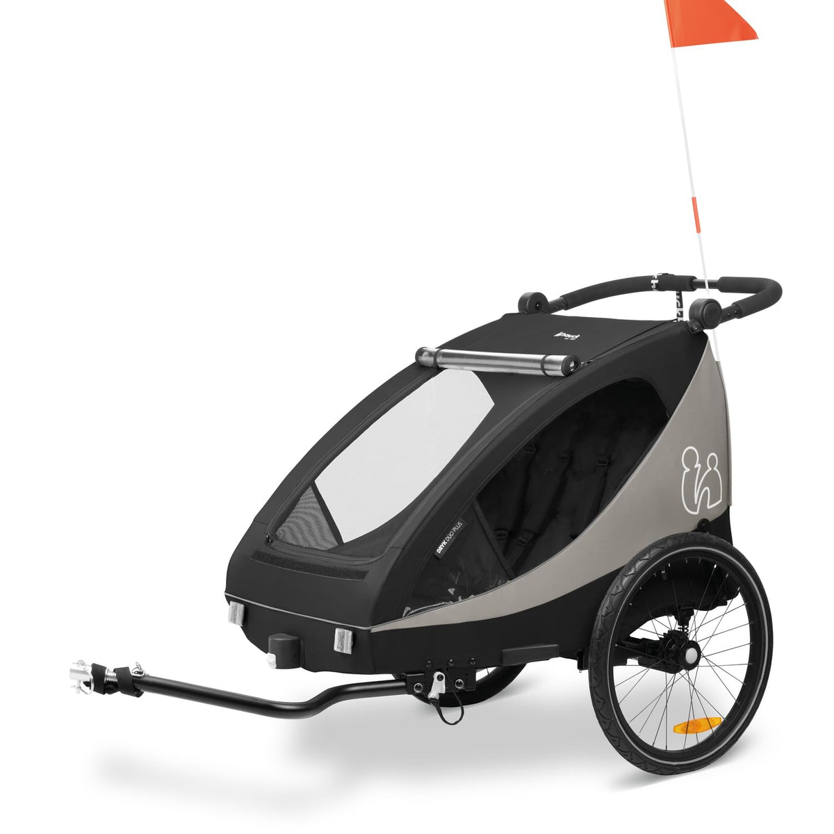 2026 hauck Fahrradanhänger & Kinderwagen Dryk Duo Plus mit Federung, für 2 Kinder (6-48 Monate), inkl. Deichsel, Buggyrad, Fahne und LED Licht, Faltbar, Höhenverstellbar, XL Kofferaum (Dark Green)