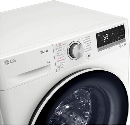2026 LG F4WV7080, Klasse A, Frontlader-Waschmaschine 8 kg, 1400 U/Min, AI Direct Drive, Wi-Fi, Tiefenreinigung mit Dampf, Groe Kapazitt, TRIPLE A, Auentür aus Sicherheitsglas, 62 x 60 x 85 cm Wei