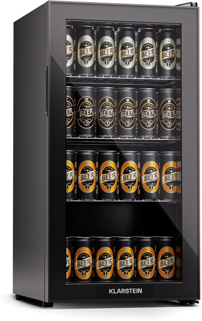 2026 Klarstein Mini Kühlschrank mit Glastür für Zimmer, Getrnkekühlschrank mit Verstellbaren Ablagen, Kleiner 80 Liter, Indoor/Outdoor Kühlschrank Leise