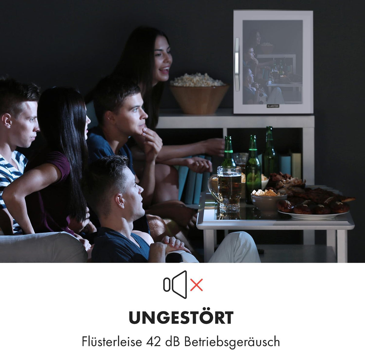 2026 Klarstein Mini Kühlschrank mit Glastür für Zimmer, Getrnkekühlschrank mit Verstellbaren Ablagen, Kleiner 80 Liter, Indoor/Outdoor Kühlschrank Leise