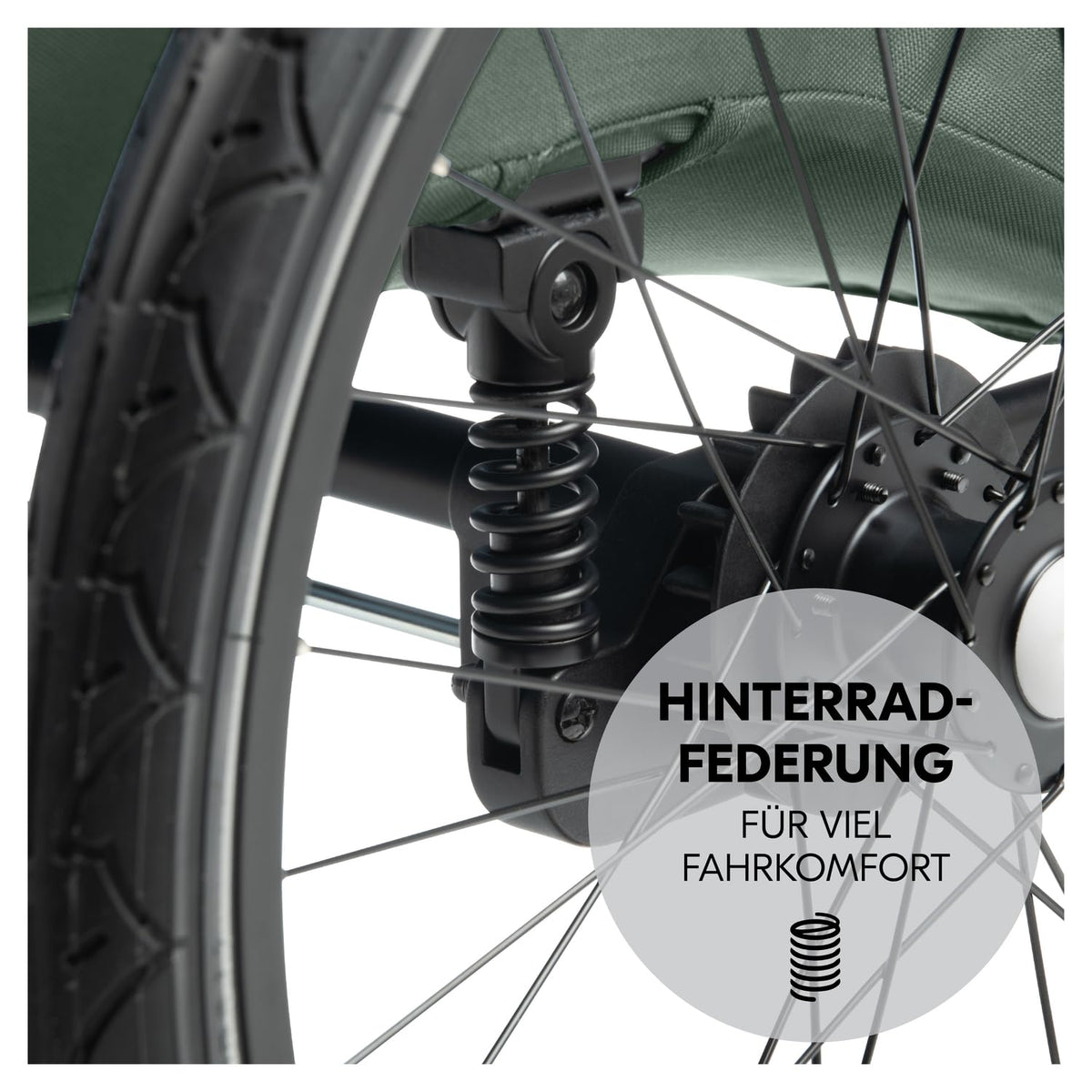 2026 hauck Fahrradanhänger & Kinderwagen Dryk Duo Plus mit Federung, für 2 Kinder (6-48 Monate), inkl. Deichsel, Buggyrad, Fahne und LED Licht, Faltbar, Höhenverstellbar, XL Kofferaum (Dark Green)