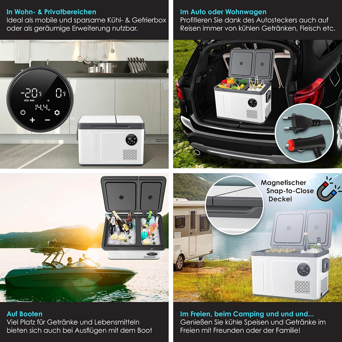 2026 KESSER Kompressor Kühlbox 2in1 Doppelzone Kühl & Gefrierfach elektrische Gefrierbox mit 2x Kühlakkus & LED-Touch-Bedienung | Kühlschrank Kühlung bis -20 °C für Camping, Auto, Lkw 12/24V 230V