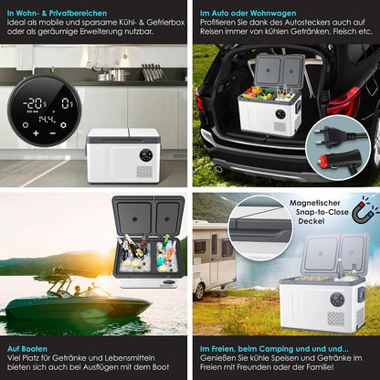 2026 KESSER Kompressor Kühlbox 2in1 Doppelzone Kühl & Gefrierfach elektrische Gefrierbox mit 2x Kühlakkus & LED-Touch-Bedienung | Kühlschrank Kühlung bis -20 °C für Camping, Auto, Lkw 12/24V 230V