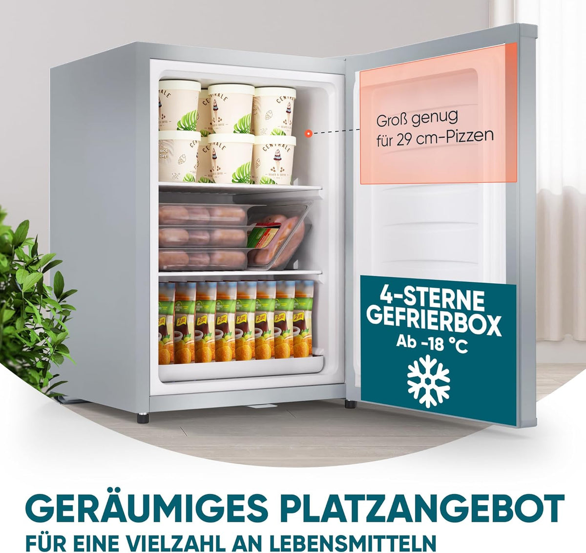2026 Stillstern Mini Gefrierschrank (42L) -18°C, Eiswürfelschale, Schloss, Türanschlag wechselbar, 4-Sterne Tiefkühlschrank für Camping/Büro Gefriertruhe Klein Gefrierschrank Klein Tiefkühltruhe