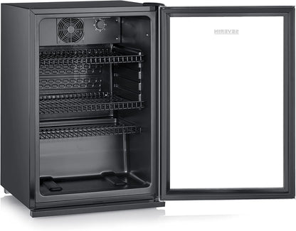 2026 SEVERIN Flaschenkühlschrank, mit integriertem Schloss und integrierter LED-Beleuchtung, 118 L Nutzinhalt, schwarz/silber, FSK 8840
