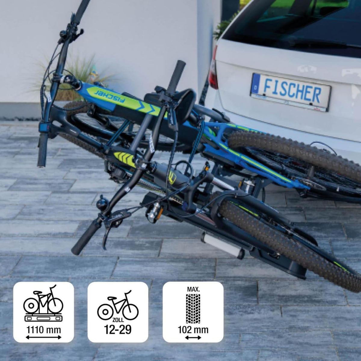 2026 Fischer Kupplungs-Fahrradträger ProlineEvo 2, für 2 Fahrräder bis 60kg Nutzlast, E-Bike geeignet, vormontiert, abschließbar, faltbar