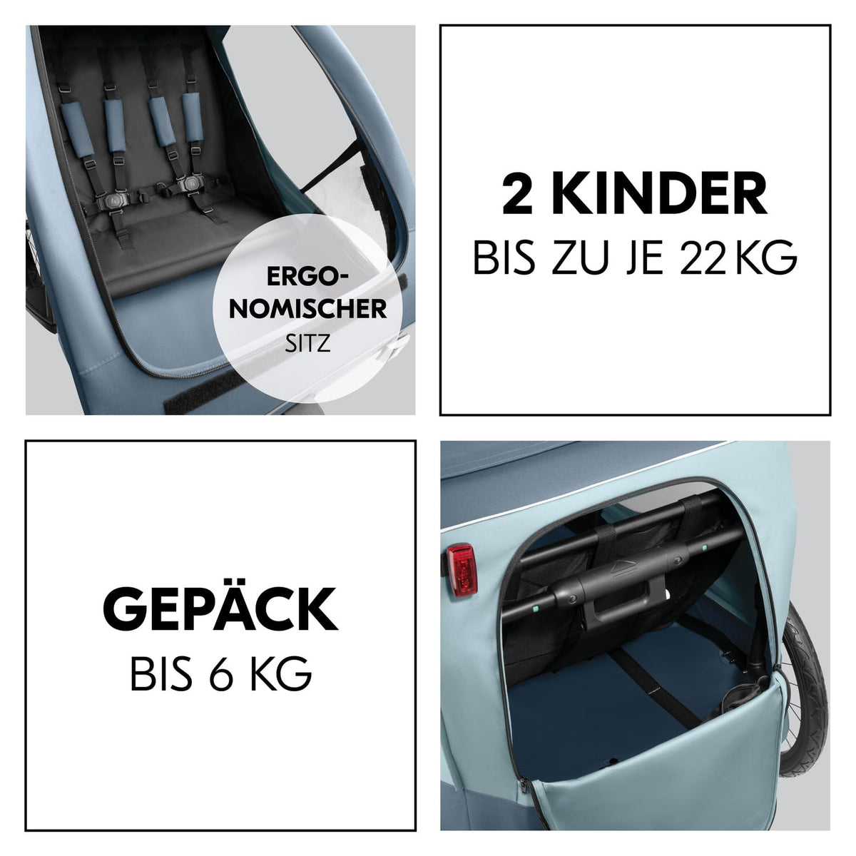 2026 hauck Fahrradanhänger & Kinderwagen Dryk Duo Plus mit Federung, für 2 Kinder (6-48 Monate), inkl. Deichsel, Buggyrad, Fahne und LED Licht, Faltbar, Höhenverstellbar, XL Kofferaum (Dark Green)
