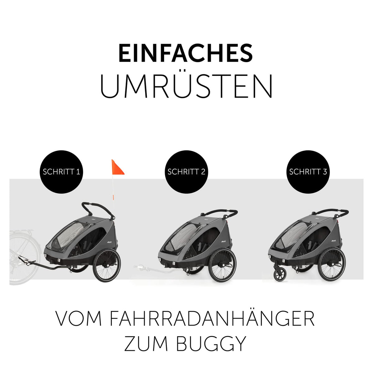 2026 hauck Fahrradanhänger & Kinderwagen Dryk Duo Plus mit Federung, für 2 Kinder (6-48 Monate), inkl. Deichsel, Buggyrad, Fahne und LED Licht, Faltbar, Höhenverstellbar, XL Kofferaum (Dark Green)