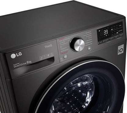 2026 LG F4WV7080, Klasse A, Frontlader-Waschmaschine 8 kg, 1400 U/Min, AI Direct Drive, Wi-Fi, Tiefenreinigung mit Dampf, Groe Kapazitt, TRIPLE A, Auentür aus Sicherheitsglas, 62 x 60 x 85 cm Wei
