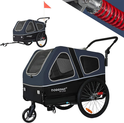 2026 Doggyhut S-Line XL Hundeanhänger & Hundebuggy mit Federung 2 in 1 Hunde Fahrradanhänger Jogger gefedert bis 45 kg