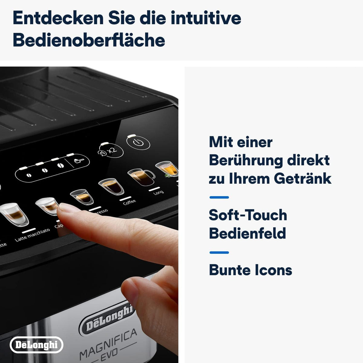 2026 De'Longhi Magnifica Evo ECAM 292.81.B Kaffeevollautomat mit LatteCrema Milchsystem, 7 Direktwahltasten für Cappuccino, Espresso und weitere Kaffeespezialitäten, 2-Tassen-Funktion, Schwarz