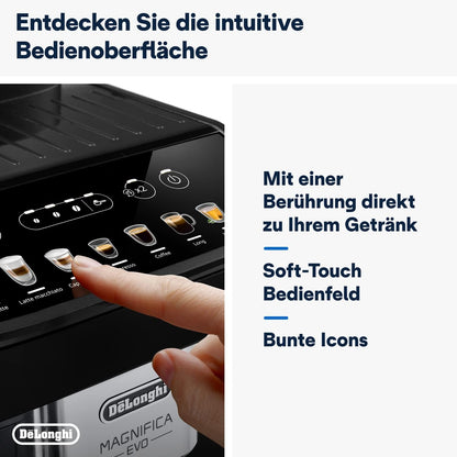 2026 De'Longhi Magnifica Evo ECAM 292.81.B Kaffeevollautomat mit LatteCrema Milchsystem, 7 Direktwahltasten für Cappuccino, Espresso und weitere Kaffeespezialitäten, 2-Tassen-Funktion, Schwarz