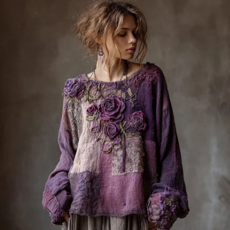 Lila Damen Freizeitmode Set aus Leinen
