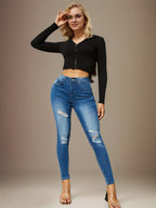 damen skinny jeans high waist stretch
