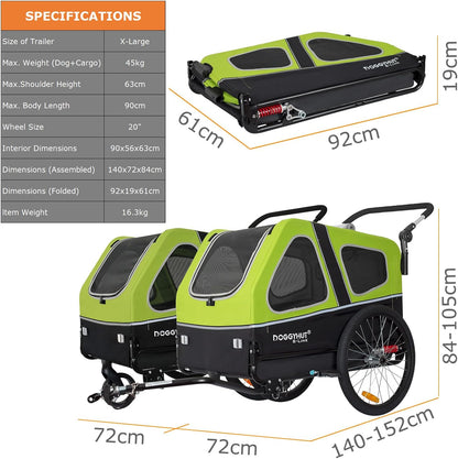 2026 Doggyhut S-Line XL Hundeanhänger & Hundebuggy mit Federung 2 in 1 Hunde Fahrradanhänger Jogger gefedert bis 45 kg