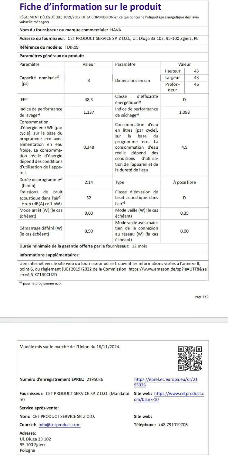 2026 HAVA 2025 NEUE Tischgeschirrspüler mit Wasserenthärter und erhöhter Energieeffizienz, Spülmaschine mit 8 Programmen, Kindersicherung & verzögerter Start, keine Installation erforderlich