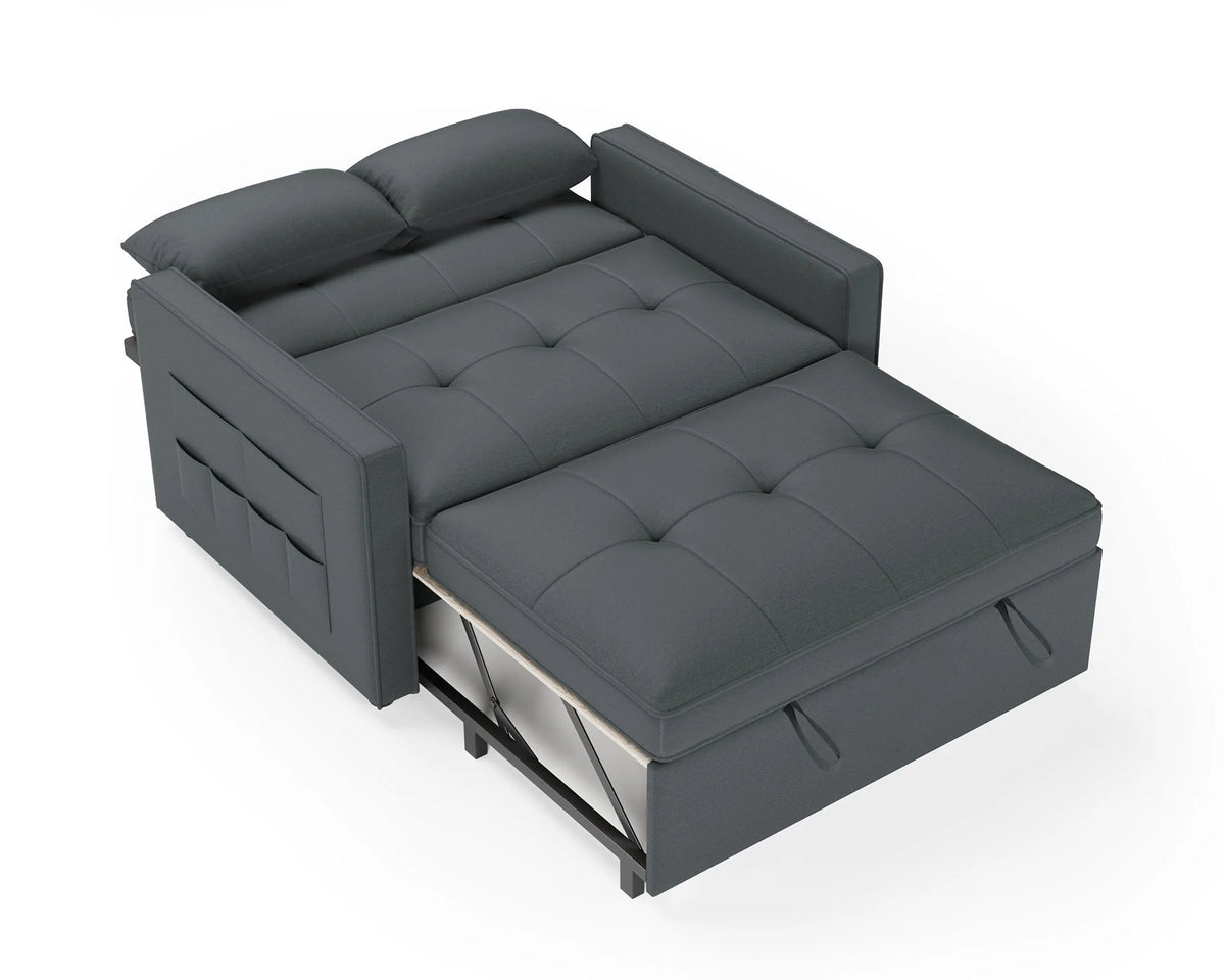 2026 3 in 1 Schlafsofa 186 x 122 cm, Grau, verstellbare Rückenlehne, 12 cm Komfortpolster, Massivholz Metallrahmen