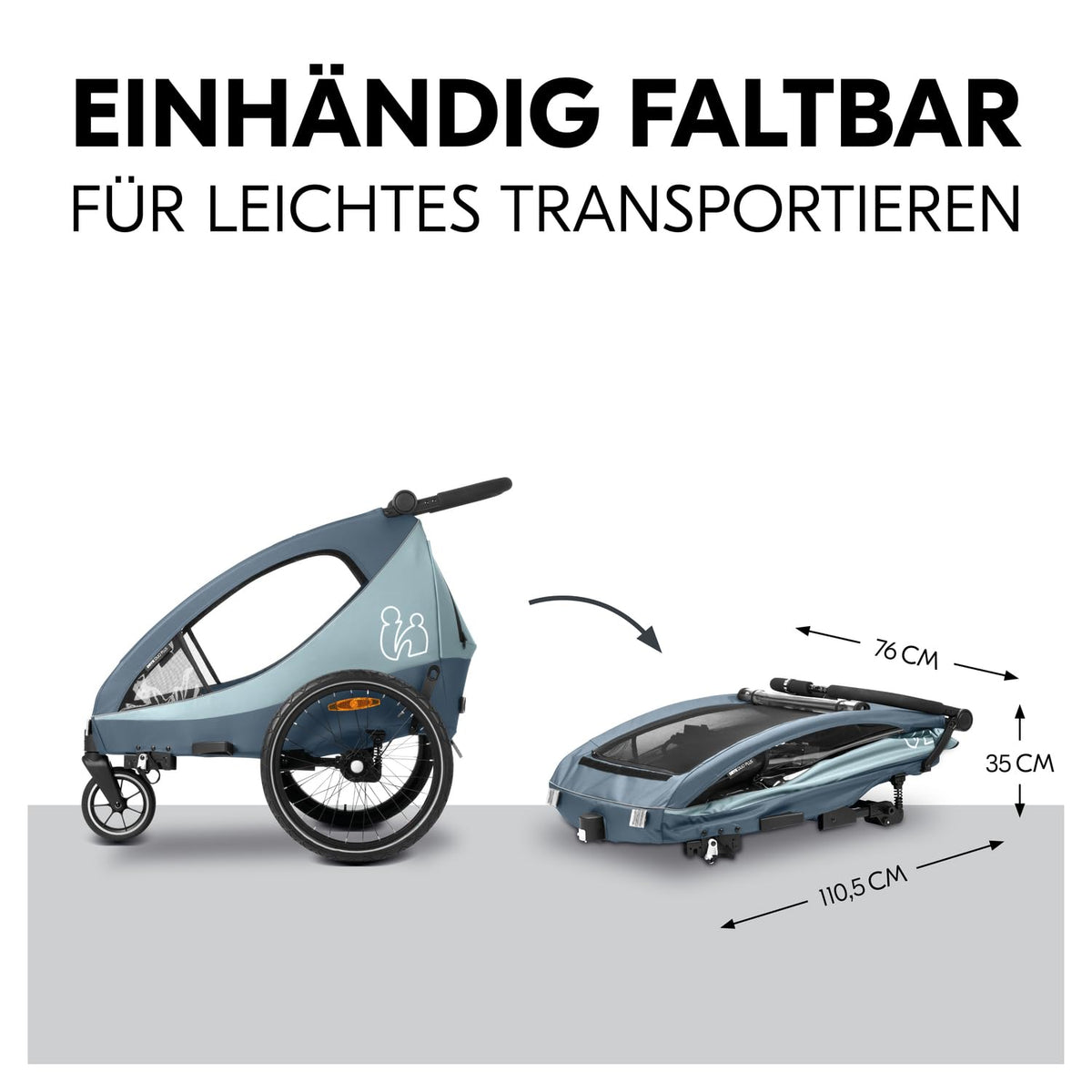 2026 hauck Fahrradanhänger & Kinderwagen Dryk Duo Plus mit Federung, für 2 Kinder (6-48 Monate), inkl. Deichsel, Buggyrad, Fahne und LED Licht, Faltbar, Höhenverstellbar, XL Kofferaum (Dark Green)