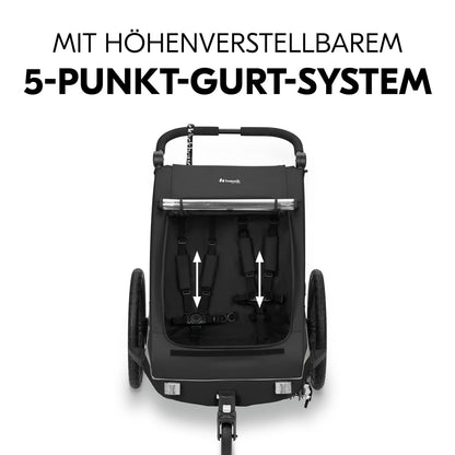 2026 hauck Fahrradanhänger & Kinderwagen Dryk Duo Plus mit Federung, für 2 Kinder (6-48 Monate), inkl. Deichsel, Buggyrad, Fahne und LED Licht, Faltbar, Höhenverstellbar, XL Kofferaum (Dark Green)