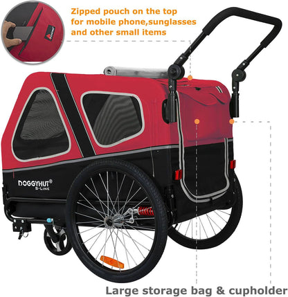 2026 Doggyhut S-Line XL Hundeanhänger & Hundebuggy mit Federung 2 in 1 Hunde Fahrradanhänger Jogger gefedert bis 45 kg