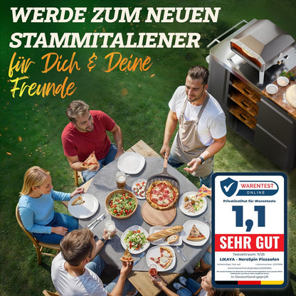 2026 LIKAYA NeroSpin Pizzaofen Gas – 6,2kW Outdoor Gas Pizzaofen 450°C - Gas Pizza Ofen Outdoor mit Pizzastein Drehteller, Pizzaschaufel, Tasche & Laser Thermometer – knusprige Pizza in nur 90 Sekunden!