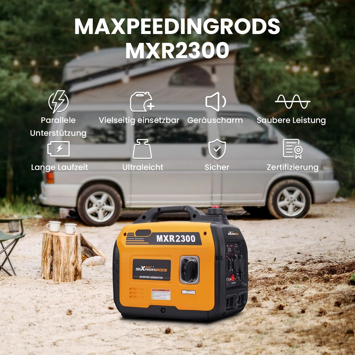 2026 2300W Inverter Stromerzeuger Benzin leise 4 Takt tragbar 18,5kg für Camping Wohnmobil USB 230V Steckdosen