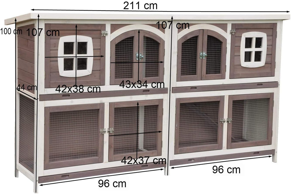 2026 nanook Murmel XXL Doppel Kaninchenstall Hasenstall - doppelstöckig - wetterfest - 211 x 52 x 107 - Farbe: Taupe/Weiss - extra großes Kaninchengehege