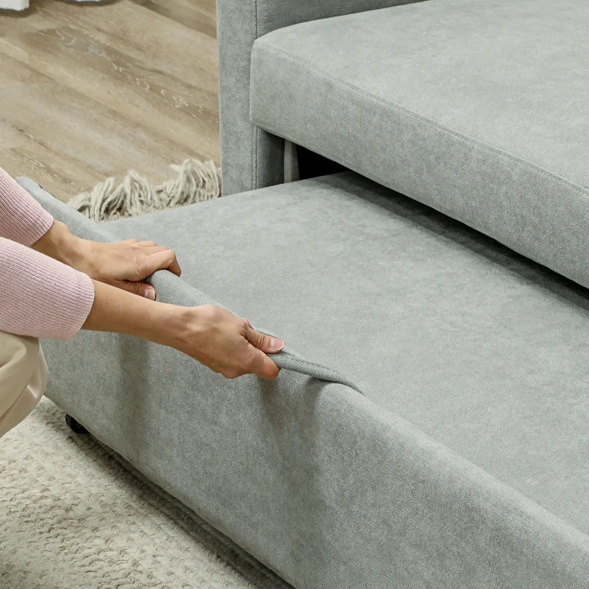 2026 HOMCOM Schlafsofa 2-Sitzer mit Schlaffunktion und Rollen Eukalyptusholz