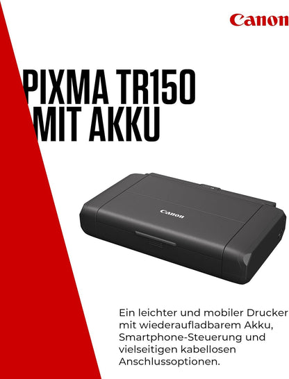 2026 Canon PIXMA TR150 mobiler Drucker mit Akku (WLAN, Cloud, AirPrint, 4.800 DPI x 1.200 DPI, Highspeed USB Typ C, OLED-Display, Tintenstrahldrucker), schwarz