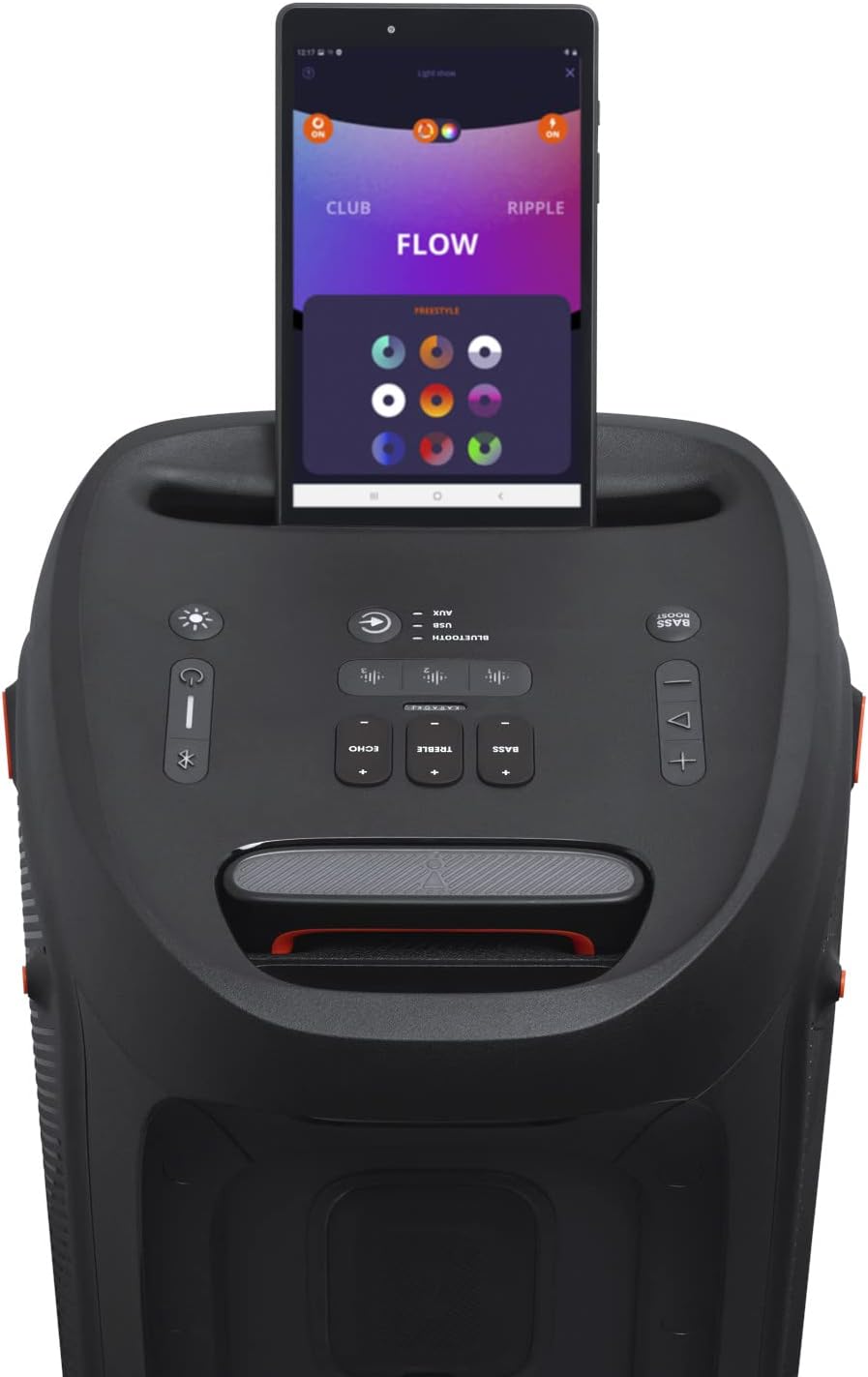 2026 JBL PartyBox 710 - Schwarz – Trag - und rollbarer Bluetooth Party-Lautsprecher mit Lichteffekten – Spritzwassergeschützte, mobile Musikbox