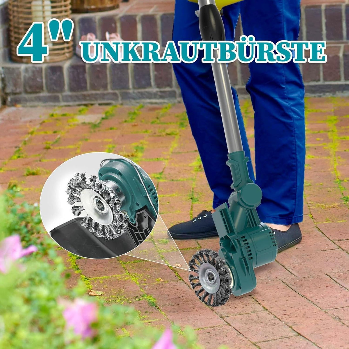 2026 Hengriacly Rasentrimmer mit Akku 21V, Akku Rasentrimmer für Makita Akku, Rasentrimmer mit Unkrautbürste, Freischneider akku, Motorsense Akku- Inkl. 2X4.0Ah Akku & Ladegerät, 750W Bürstenloser Motor