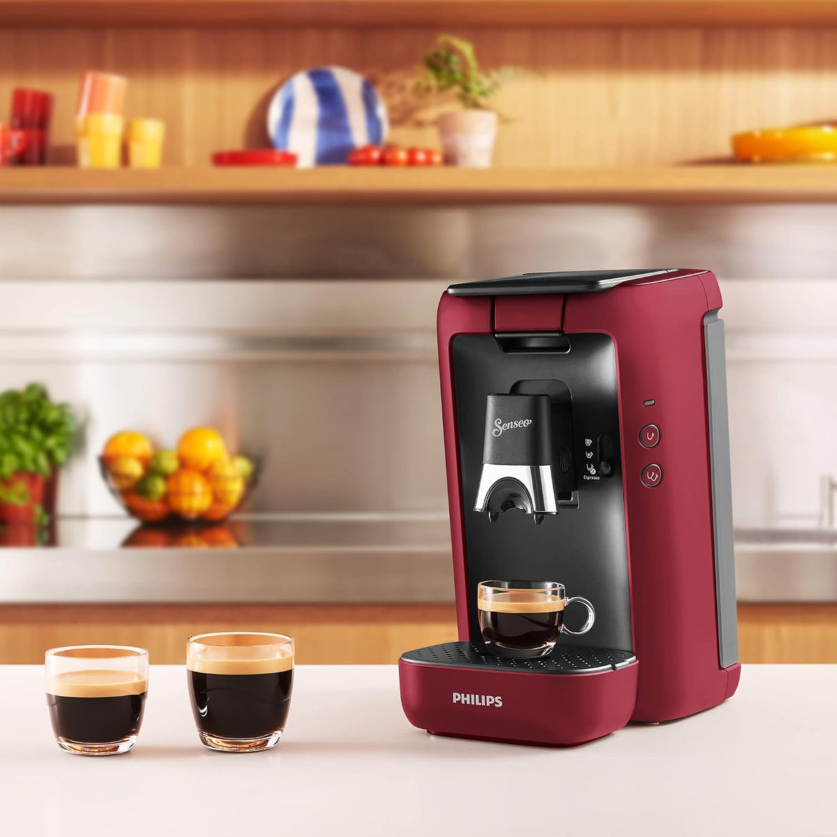 2026 Philips Senseo Maestro Kaffeepadmaschine mit Kaffeestärkewahl und Memo-Funktion, 1,2 Liter Wasserbehälter, Grünes Produkt, Farbe: Rot (CSA260/90)